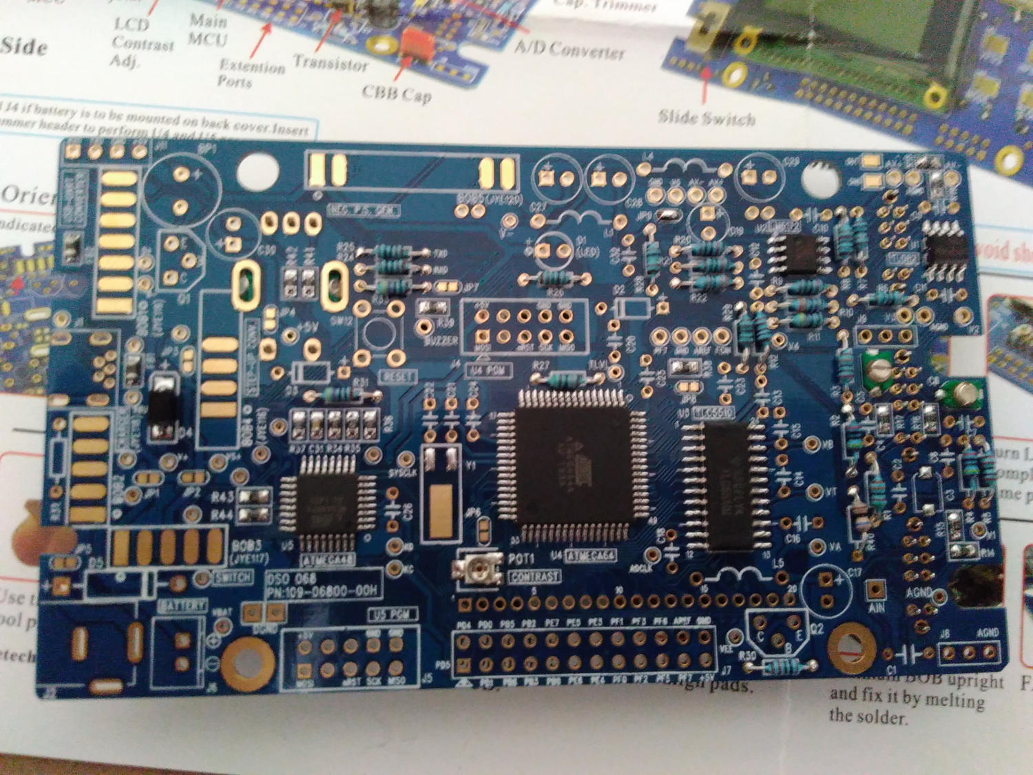 The PCB with all the resistors soldered